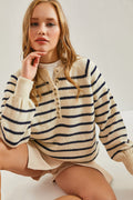 Ecru - Navy Women Sweater