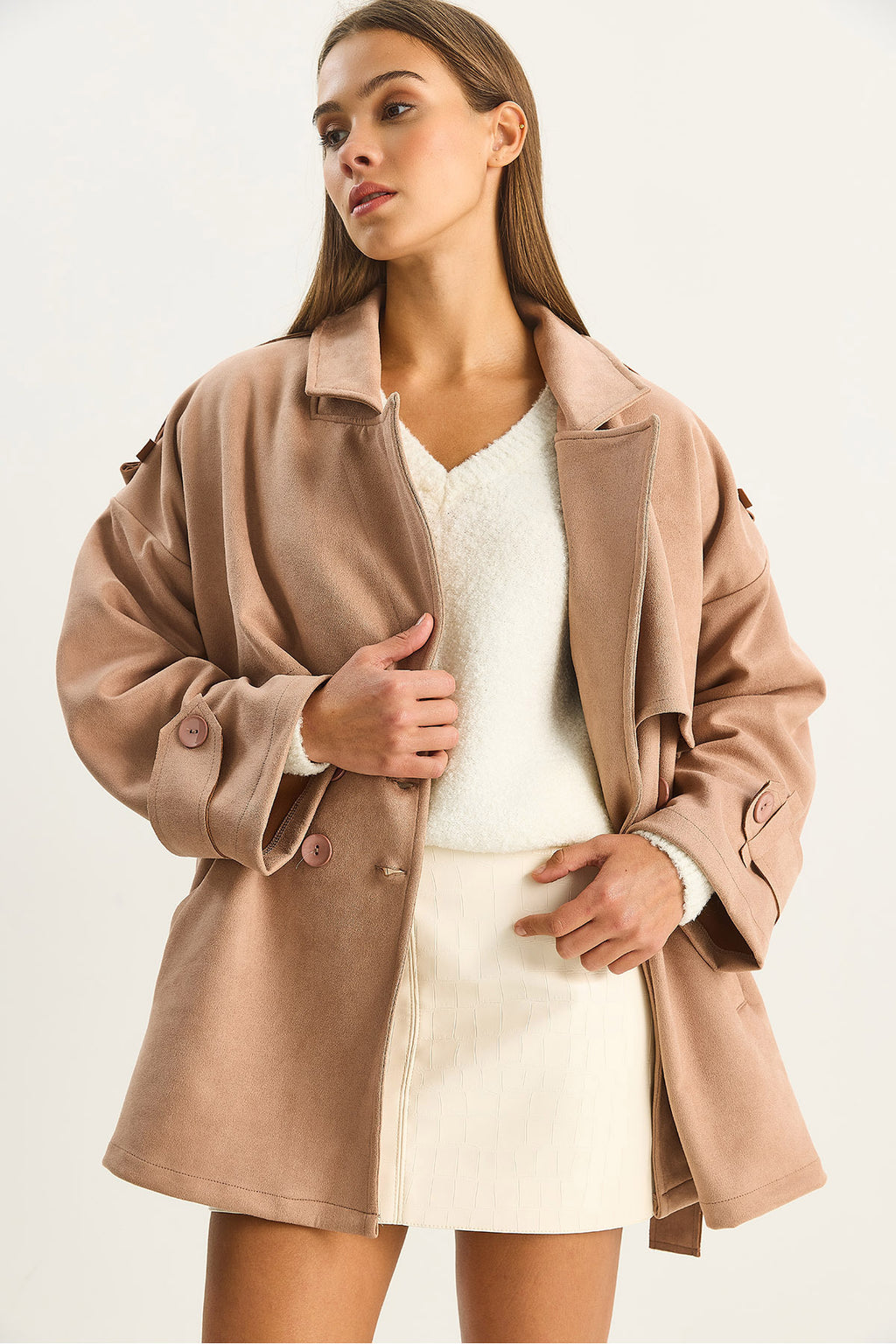 Soft Powder Pink Women Trench Coat