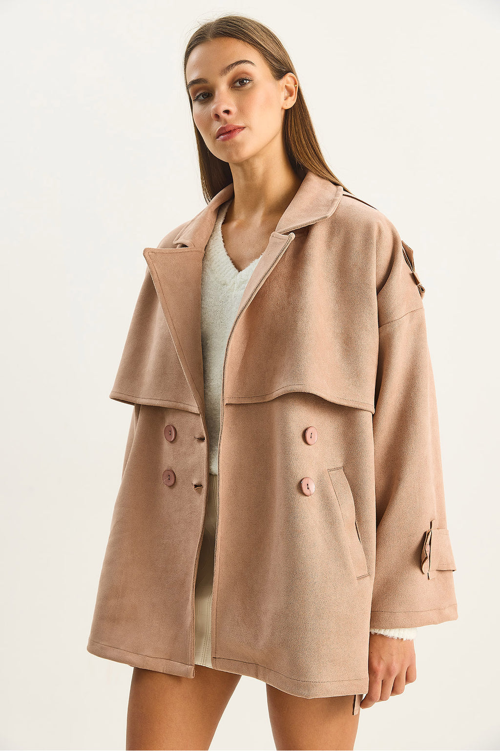Soft Powder Pink Women Trench Coat
