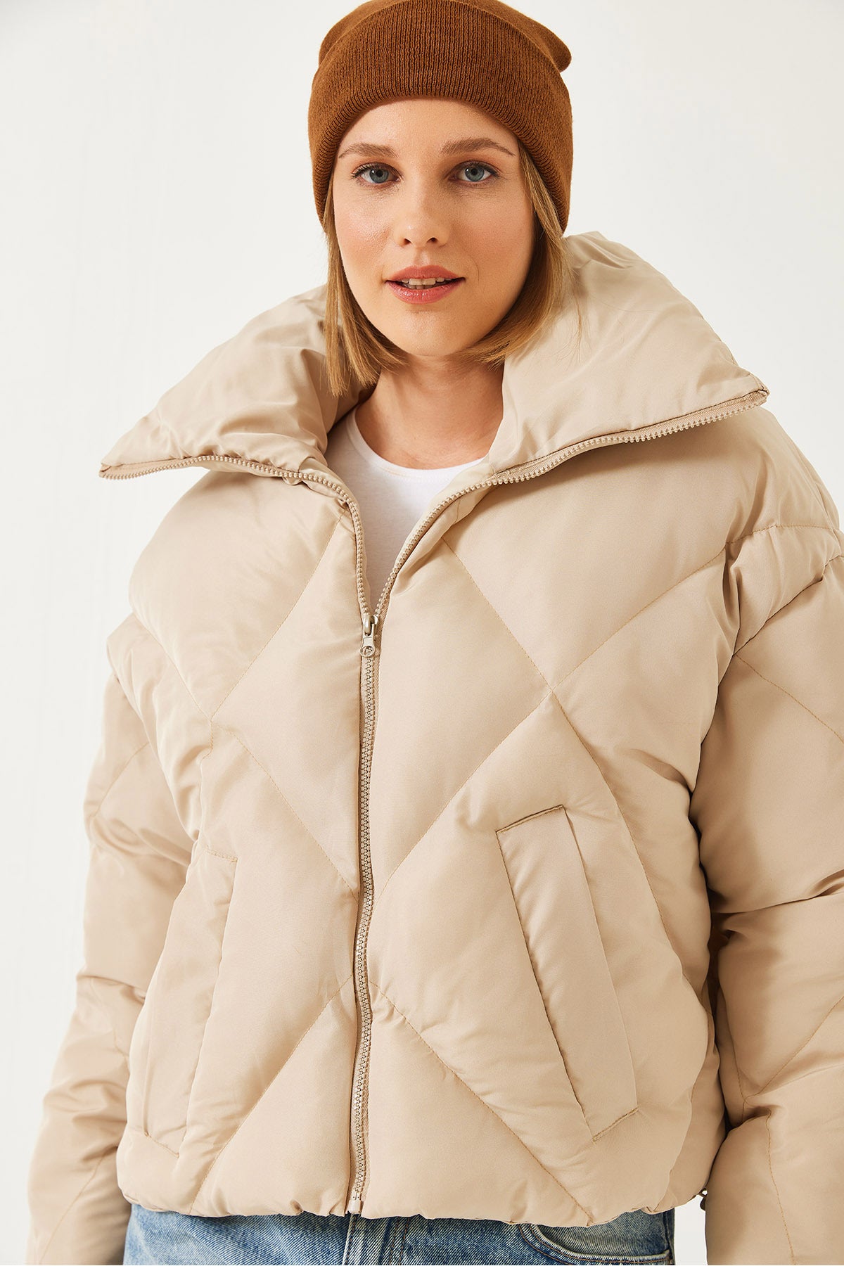 Beige Women Coat