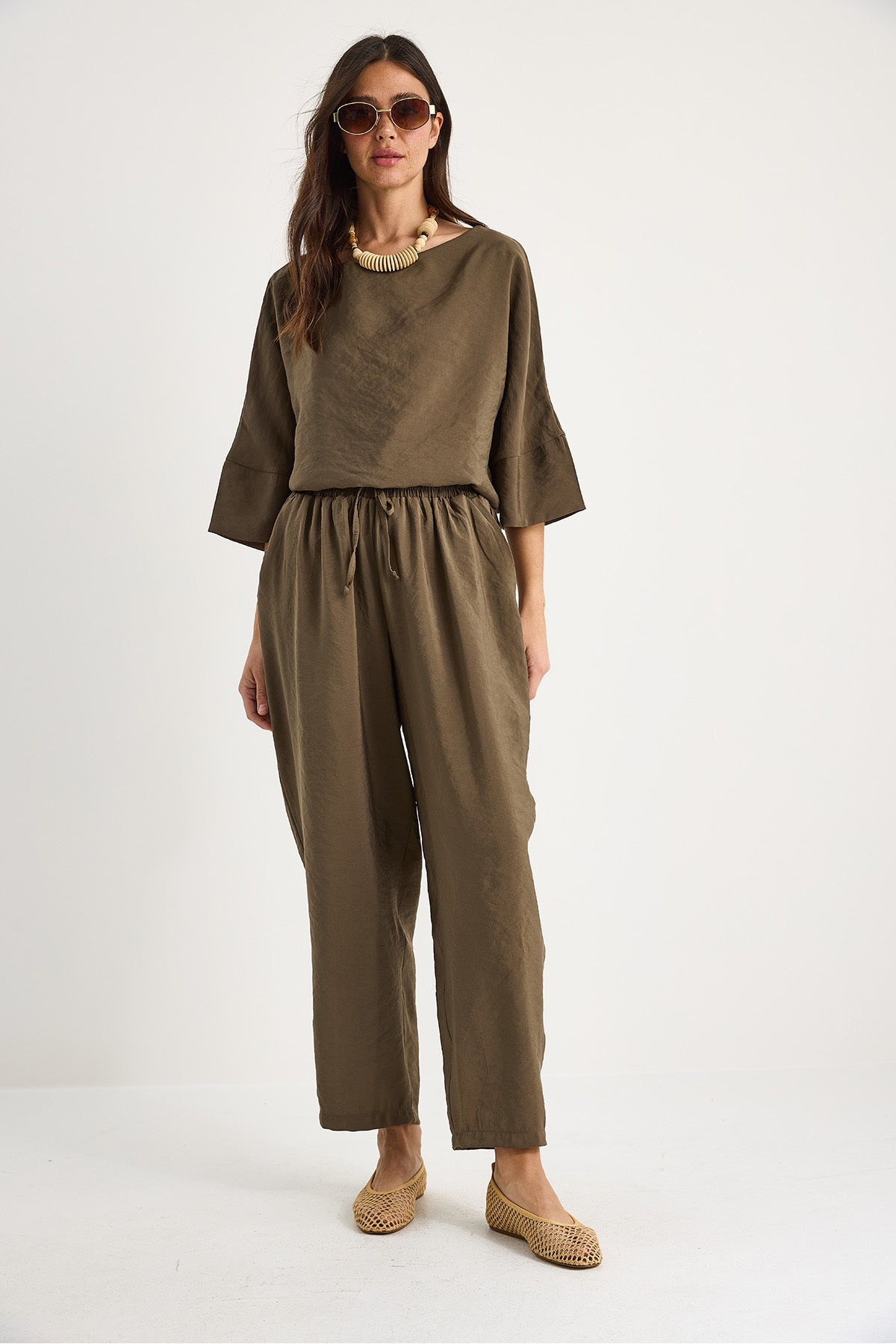 Khaki Women Two-Piece Set
