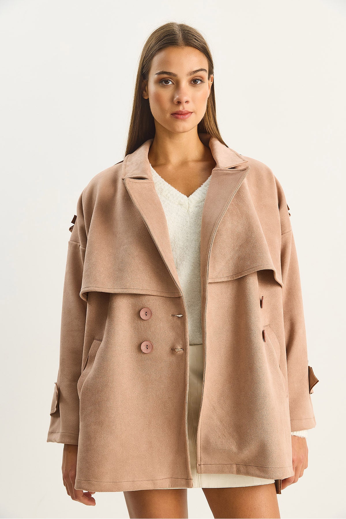 Soft Powder Pink Women Trench Coat