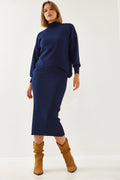 Navy Blue Women Two-Piece Set