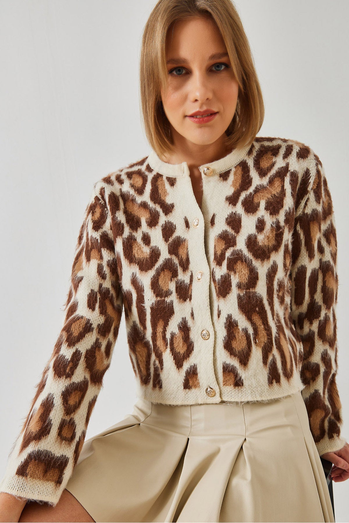 Ecru - Camel Women Cardigan