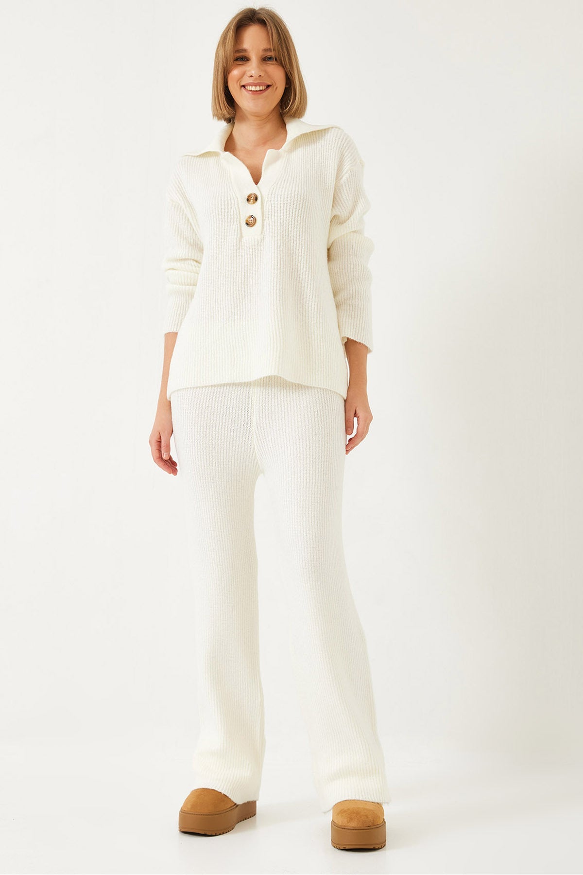 Beige Women Two-Piece Set