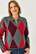 Anthracite - Burgundy Women Sweater